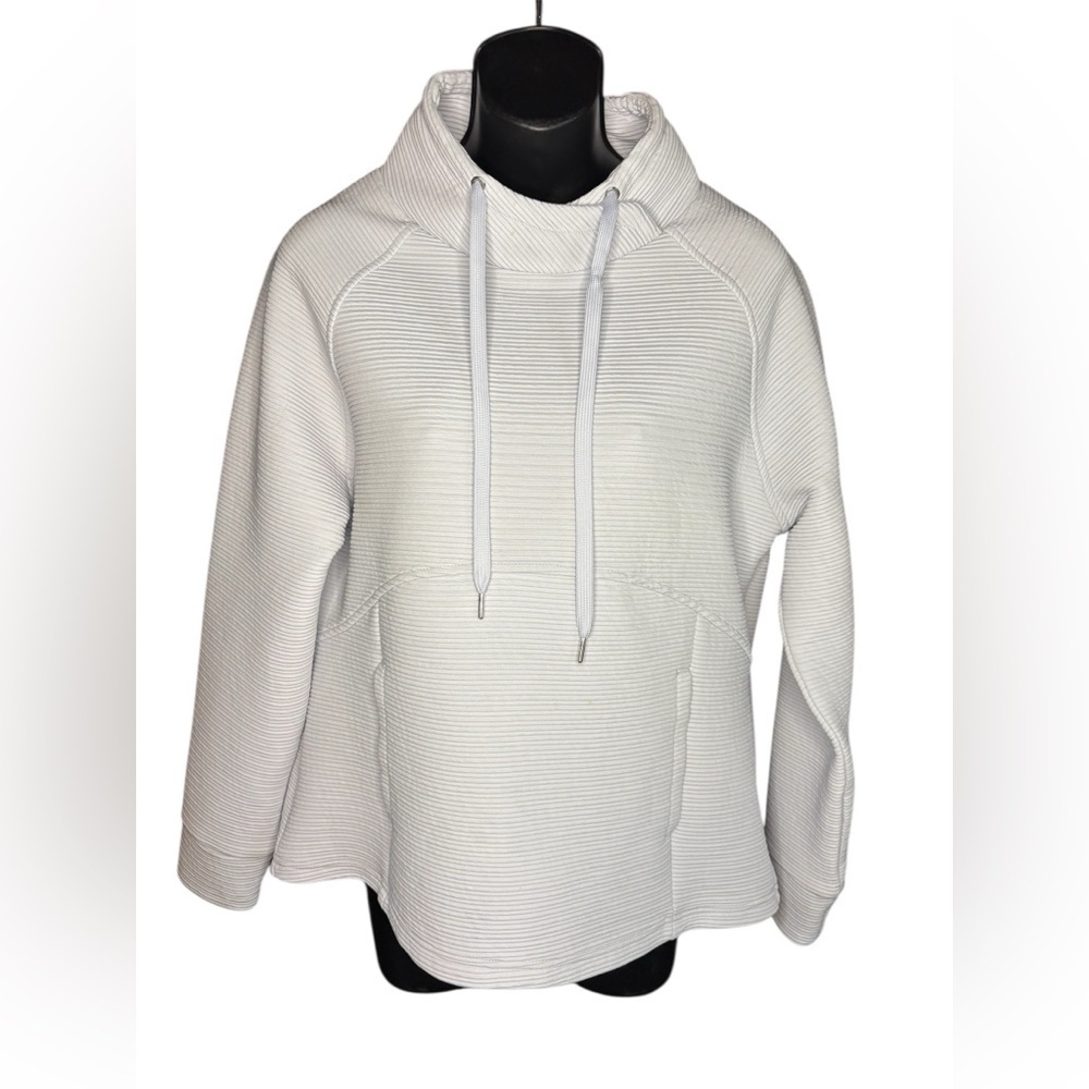 Versona Womens Heather Gray  Ribbed Hoodie Draw String Pullover Jacket M